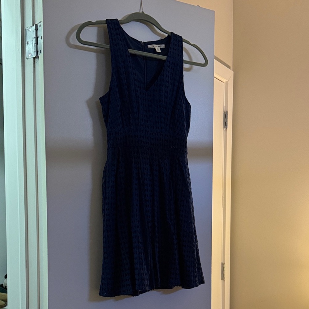 Miami Midnight Blue Sleeveless crochet/lace overlay Mini Dress